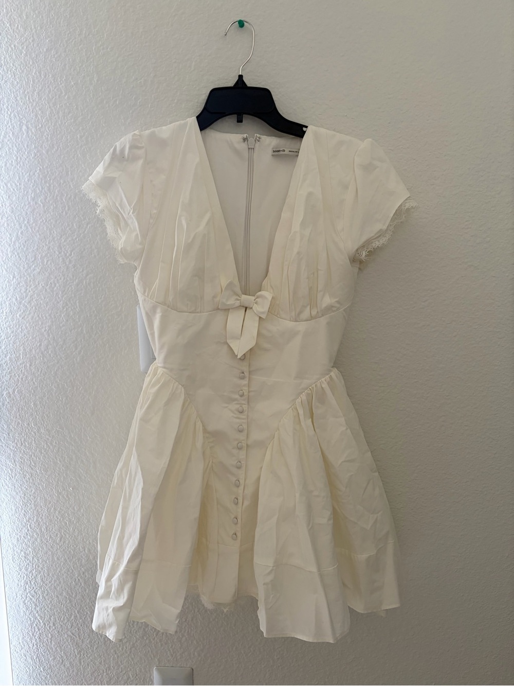 House of CB Emiliana White Stretch Cotton Mini Dress - White, Size Small - Picture 5 of 7
